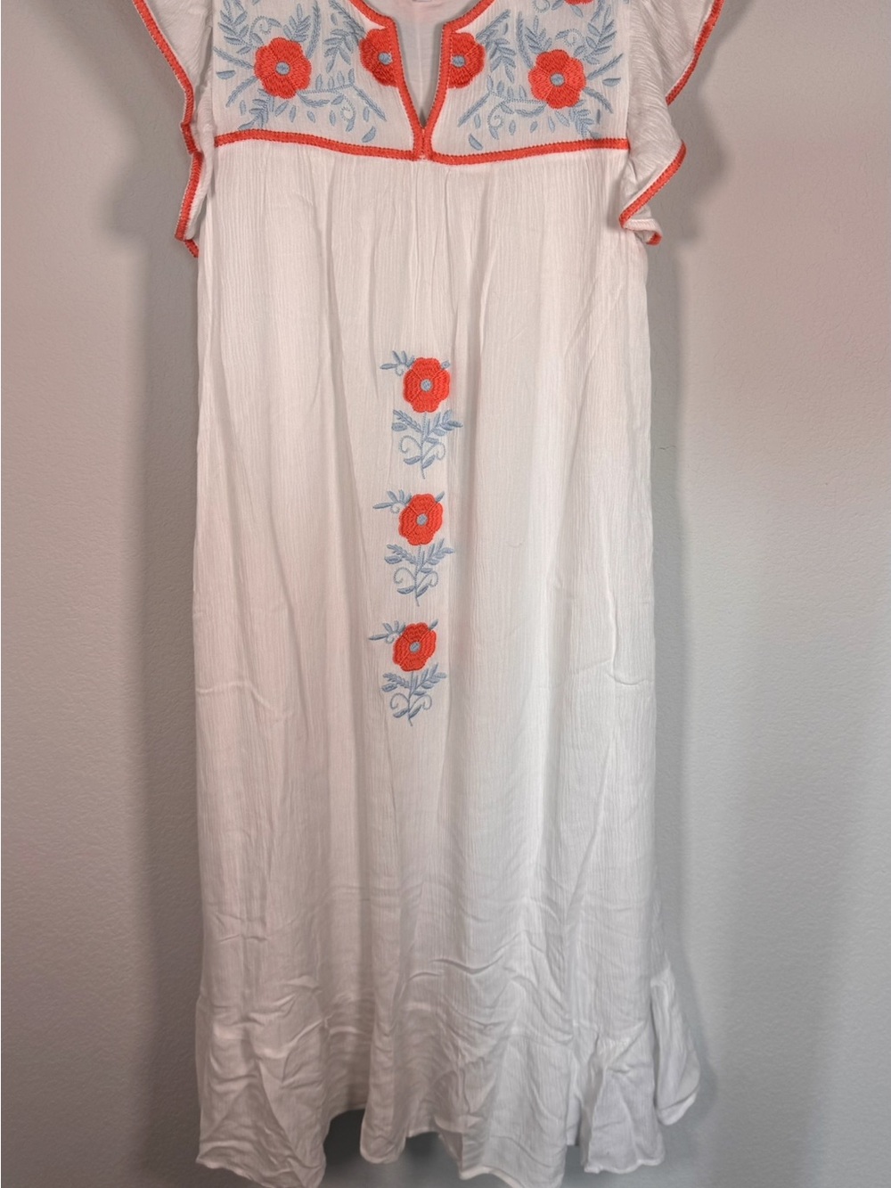 J. Marie Embroidered Boho Midi Dress White Floral Flutter Sleeve Cottagecore M - Picture 3 of 12